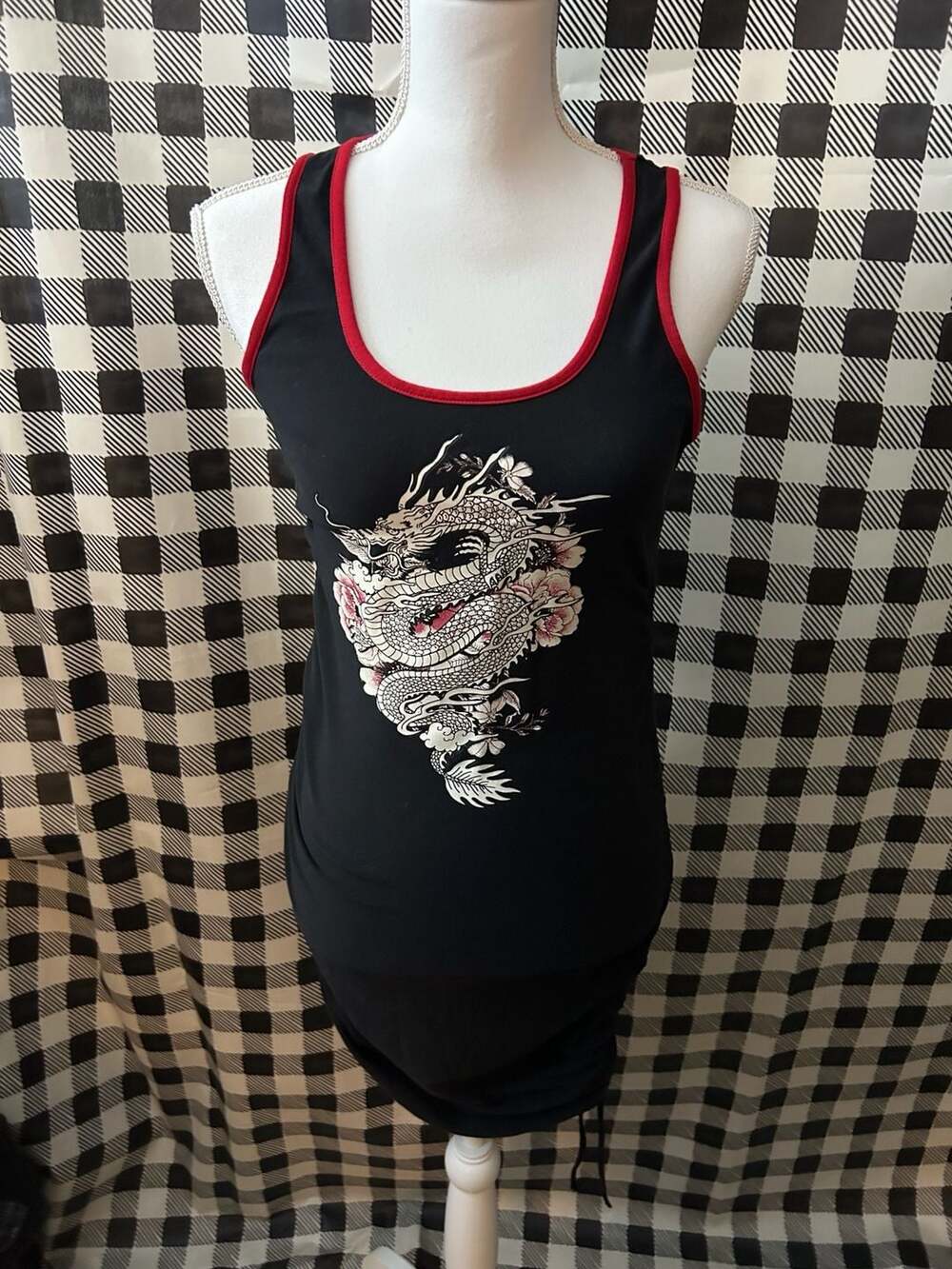 No Boundaries Black Dragon Dress With Red Ringer Trim